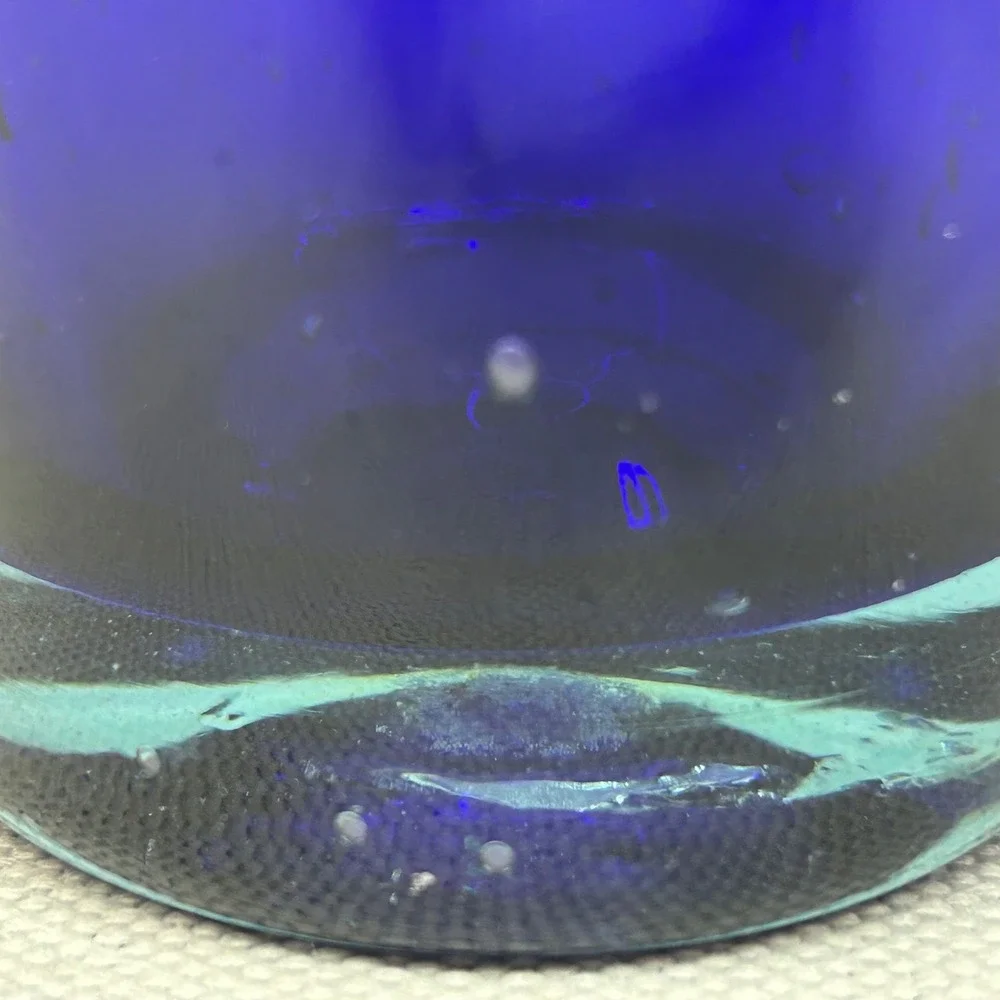 Hand Blown Cobalt Blue Art Glass Tumblers Set 3‎ Twisted Mexican Drunken Glasses